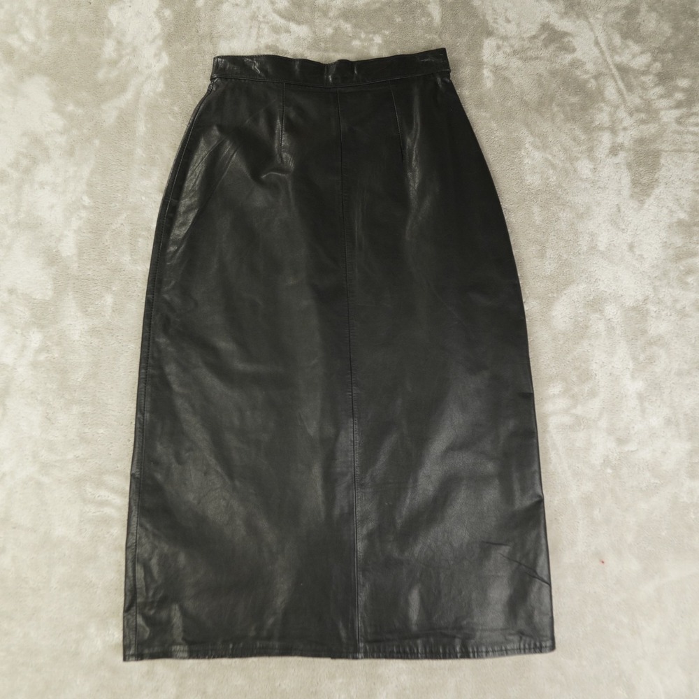 Cedars Leather Midi Skirt Women's 8 Black Vintage Moto Grunge Lined A-Line